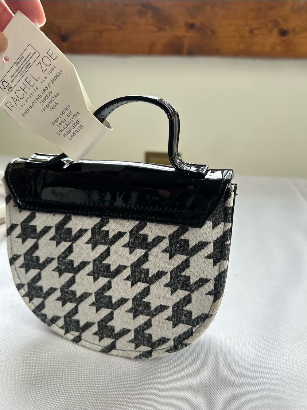 rachel zoe Black & White Houndstooth Mini Top-Handle Bag new - Picture 7 of 8